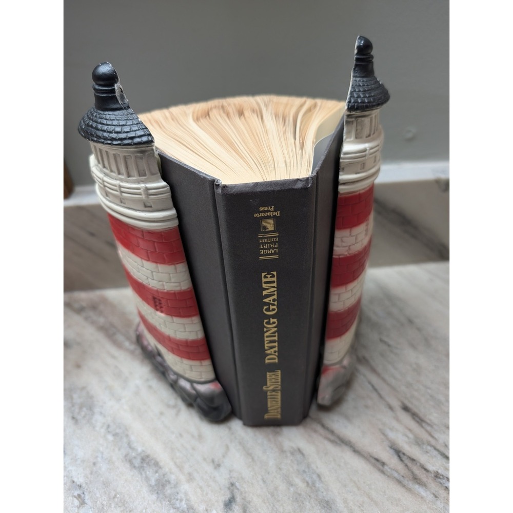 Resin Lighthouse Nautical Book 3D Effect Striped Red White Black - Picture 2 of 4